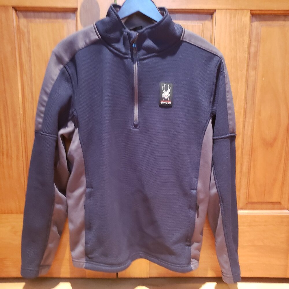Spyder Men's L Quarter-Zip Core Midlayer Sweatshirt Fleece Navy Grey Ski Outdoor